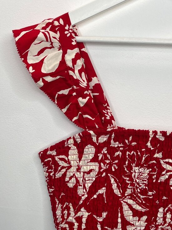 Old Navy Smocked Floral Crop Top Red Cream Size L Tall Boho Cottagecore - Picture 6 of 10